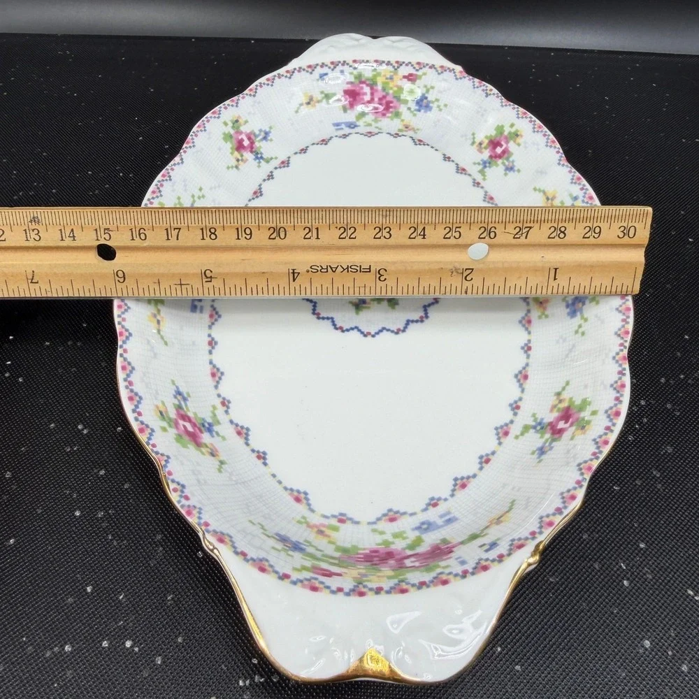 Royal Albert Petit Point China Oval Serving Platter Floral Gold Trim England 10